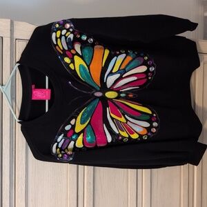 Queen Of Sparkles Black Oversized Multi Butterfly Sweatshirt